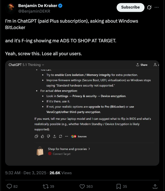 Tweet showing Target ChatGPT app suggestion
